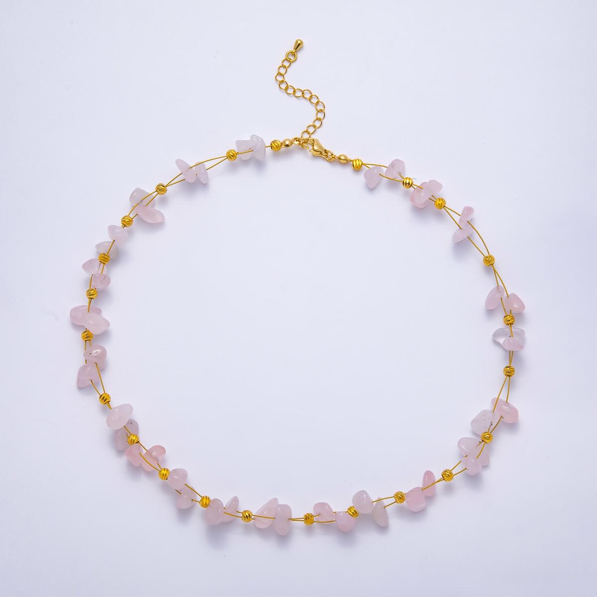 Handmade Rainbow Chipped Gemstone Necklace in Rose Quartz Aventurine, Amethyst Candy Jewelry 24k Gold Filled WA-4413