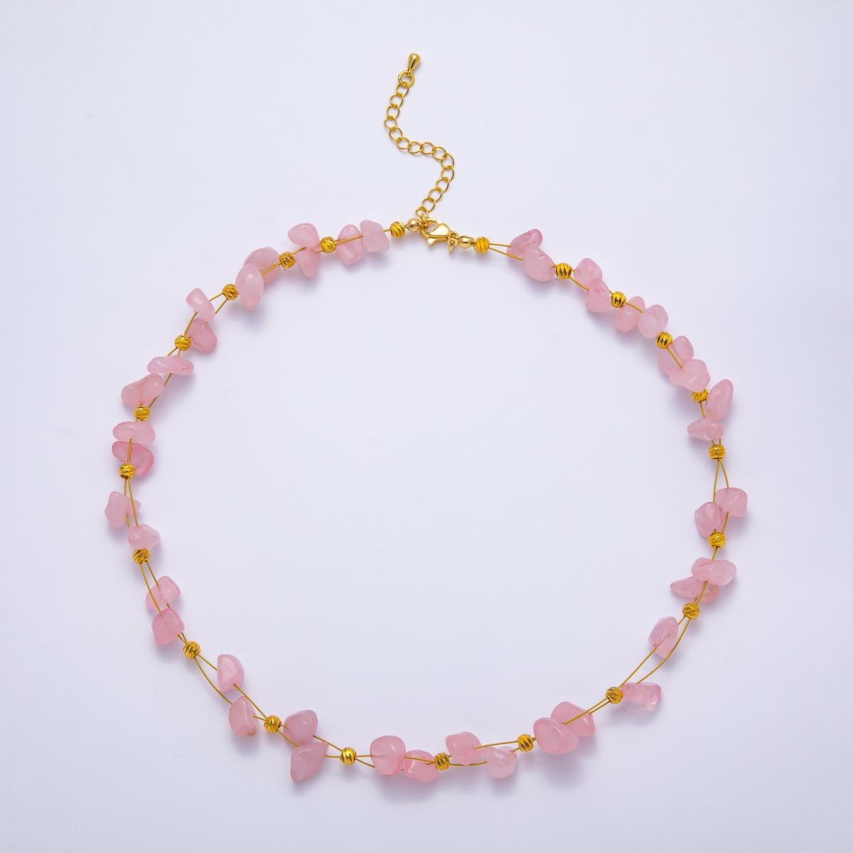 Handmade Rainbow Chipped Gemstone Necklace in Rose Quartz Aventurine, Amethyst Candy Jewelry 24k Gold Filled WA-4413