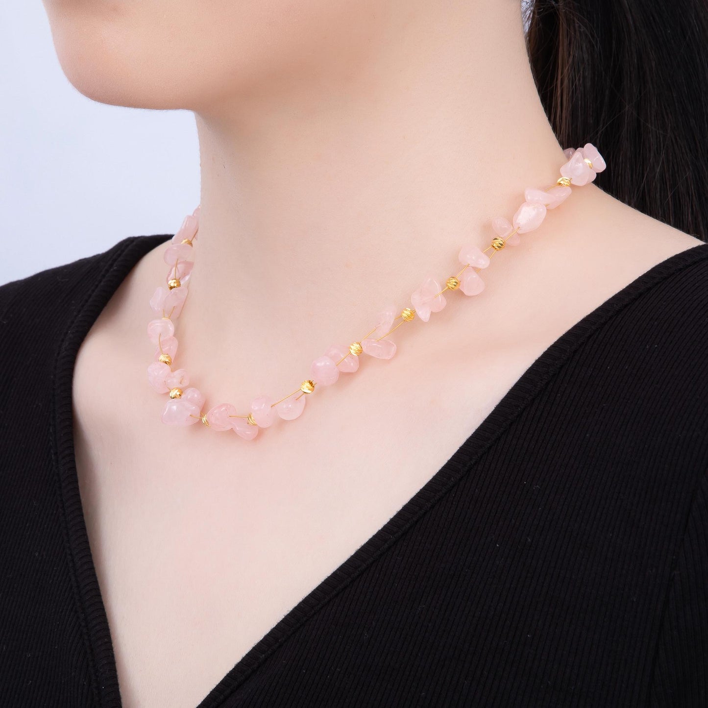 Handmade Rainbow Chipped Gemstone Necklace in Rose Quartz Aventurine, Amethyst Candy Jewelry 24k Gold Filled WA-4413