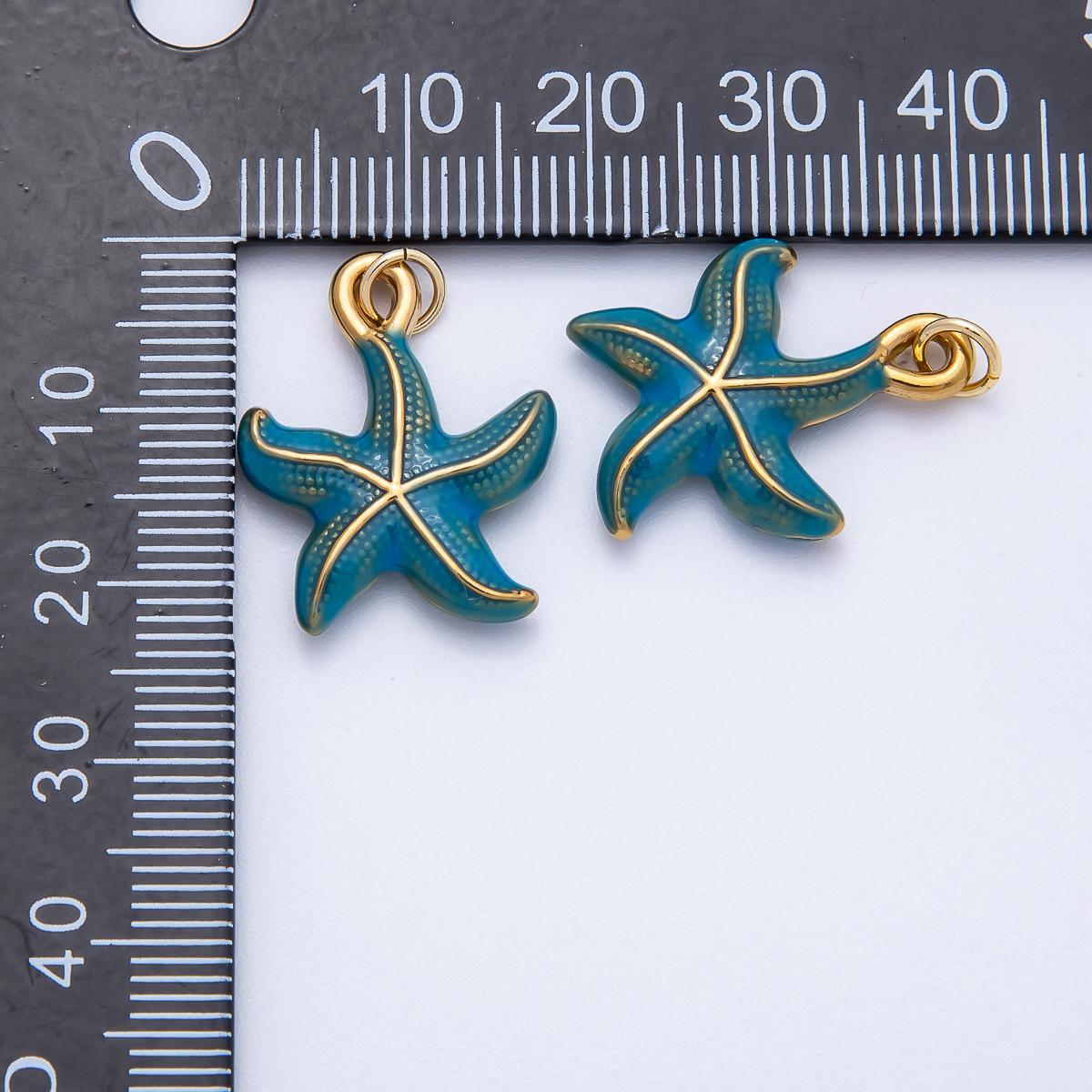 18k Stainless Steel 22mm Blue Enamel Starfish Charm Under the Sea Pendant Dainty DIY Jewelry Supply custom necklace bracelet | CHARMS-00704
