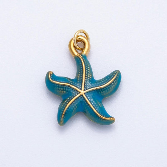 18k Stainless Steel 22mm Blue Enamel Starfish Charm Under the Sea Pendant Dainty DIY Jewelry Supply custom necklace bracelet | CHARMS-00704