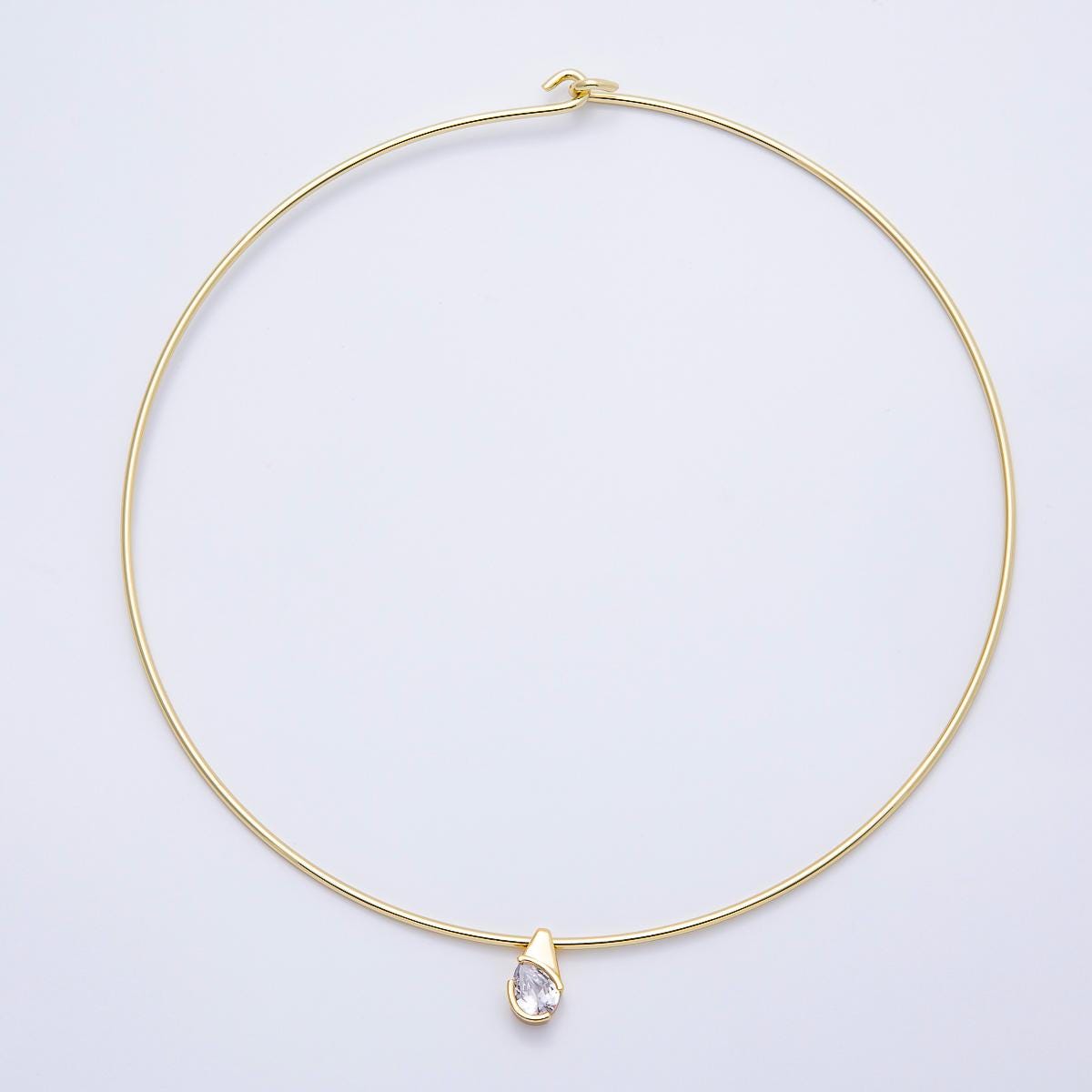 Slim Gold Collar necklace with Cz Charm for minimalist jewelry Choker necklace 17.5 Inch WA-4410