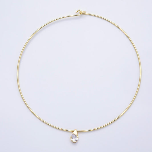 Slim Gold Collar necklace with Cz Charm for minimalist jewelry Choker necklace 17.5 Inch WA-4410
