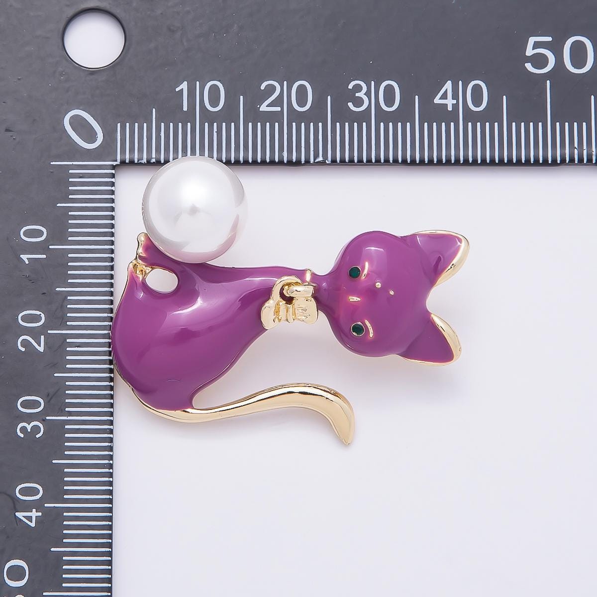 Purple Enamel Cat Brooch Elegant pin with Pearl 41.6mm unique cat lover gift animal lapel pin for her | BH-123