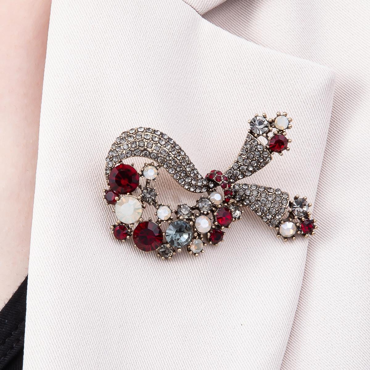 57.4 Multicolor Brooch Knot Bow Pin with Glass Diamond Crystals Statement Piece for Coats Bags Scarves Jewelry Accessory | BH124