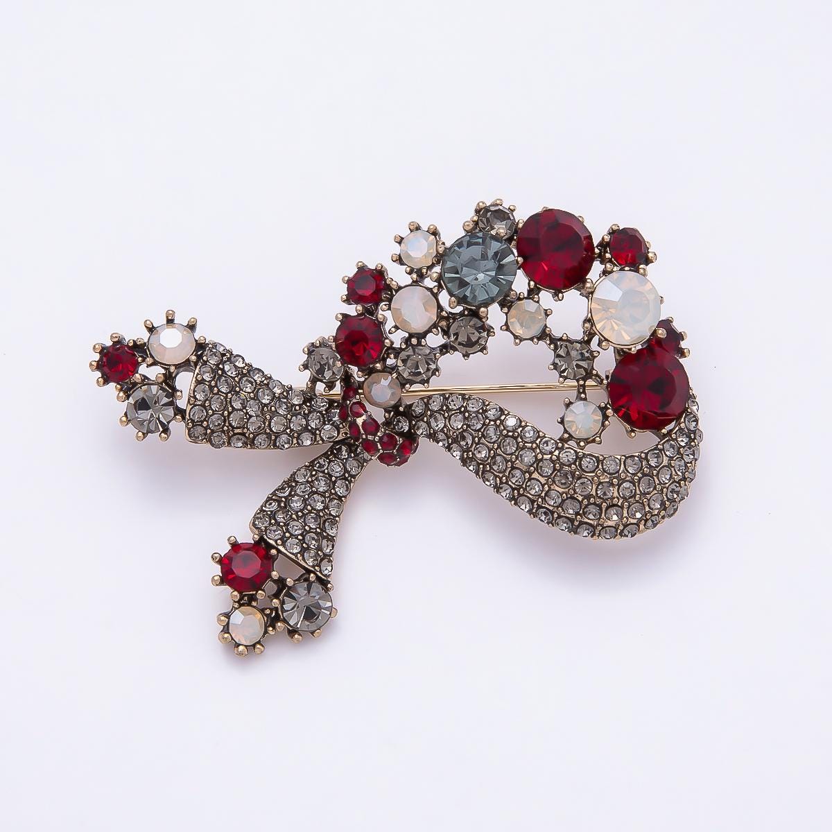 57.4 Multicolor Brooch Knot Bow Pin with Glass Diamond Crystals Statement Piece for Coats Bags Scarves Jewelry Accessory | BH124