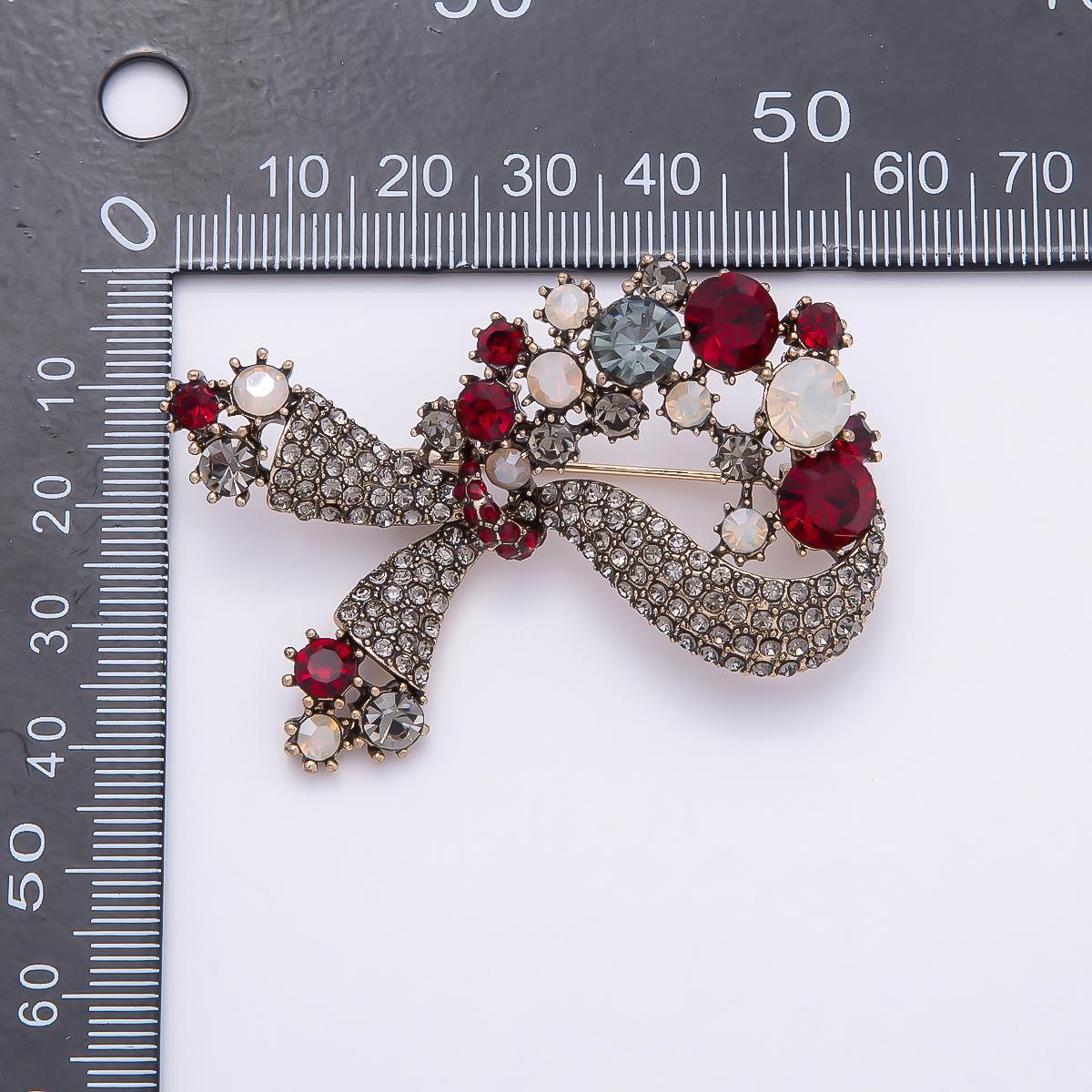 57.4 Multicolor Brooch Knot Bow Pin with Glass Diamond Crystals Statement Piece for Coats Bags Scarves Jewelry Accessory | BH124