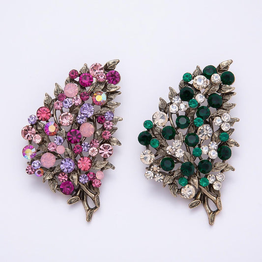 Vintage Bouquet Flower Pink Green Flower Brooch Large Statement Floral Pin for Coat Bags Scarves Elegant Jewelry Accessory | BH125