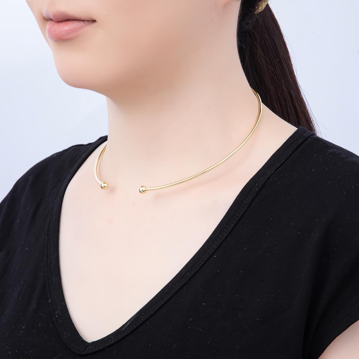 16k Gold Filled 133mm NEW DESIGN Cuff Necklace Wire Choker Charm Holder Elegant diy Supply for custom Jewelry | WA-4480