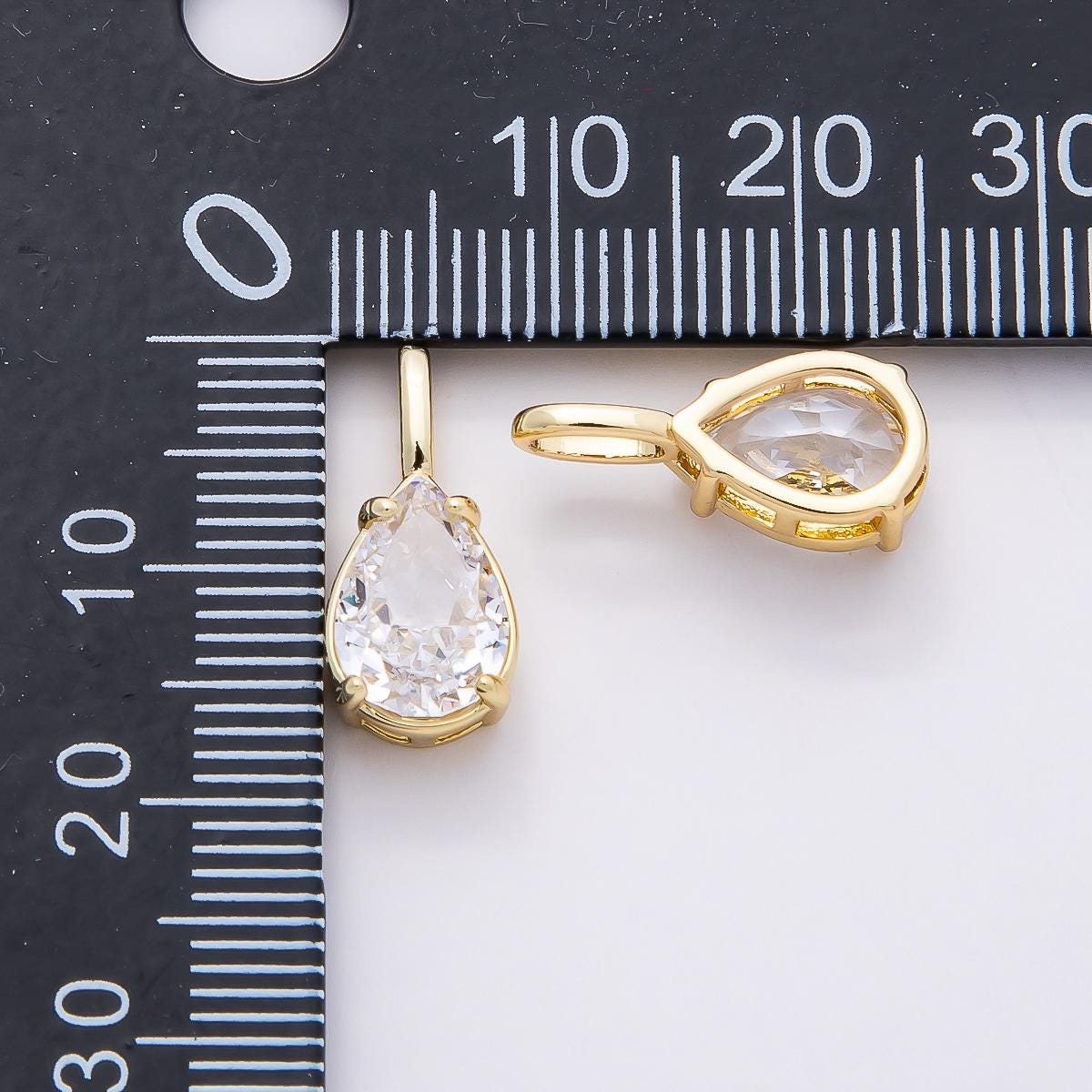 16k Gold Filled 17mm CZ Teardrop Charm Clear Crystal Pear Pendant for DIY Necklace Earrings Elegant Jewelry Making Supply | CHARMS-00821