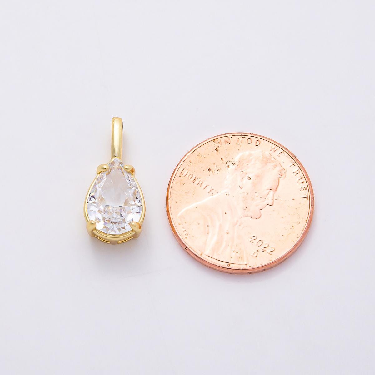 16k Gold Filled 17mm CZ Teardrop Charm Clear Crystal Pear Pendant for DIY Necklace Earrings Elegant Jewelry Making Supply | CHARMS-00821