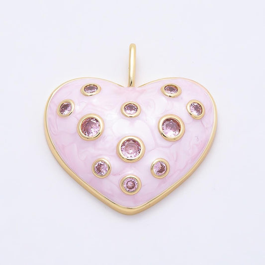 Dainty Pink Heart Gold Charm, Bubble Charm Pink Pave Pendant, Enamel Love Charm Color Jewelry 18k Gold Filled CHARMS-00856