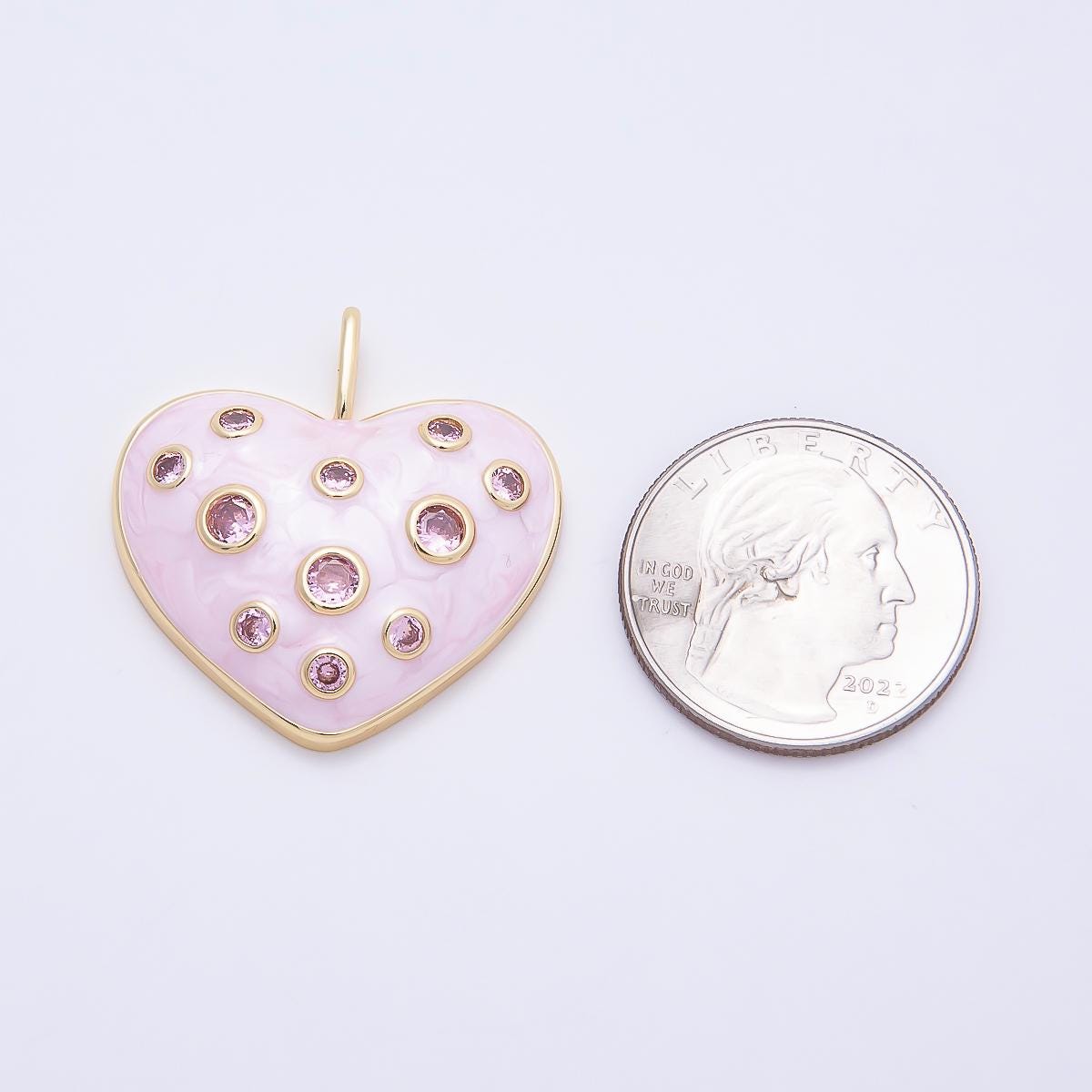 Dainty Pink Heart Gold Charm, Bubble Charm Pink Pave Pendant, Enamel Love Charm Color Jewelry 18k Gold Filled CHARMS-00856