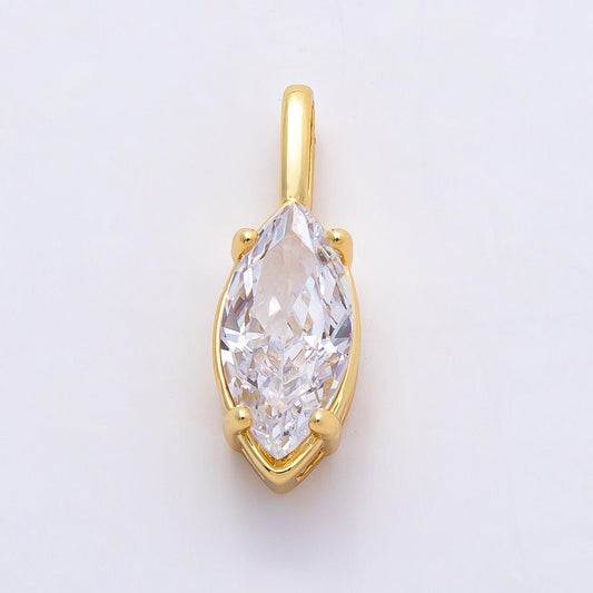 16k Gold Filled 19mm CZ Marquise Charm Clear Crystal Oval Pendant for DIY Necklace Earrings Elegant Jewelry Making Supply | CHARMS-00824
