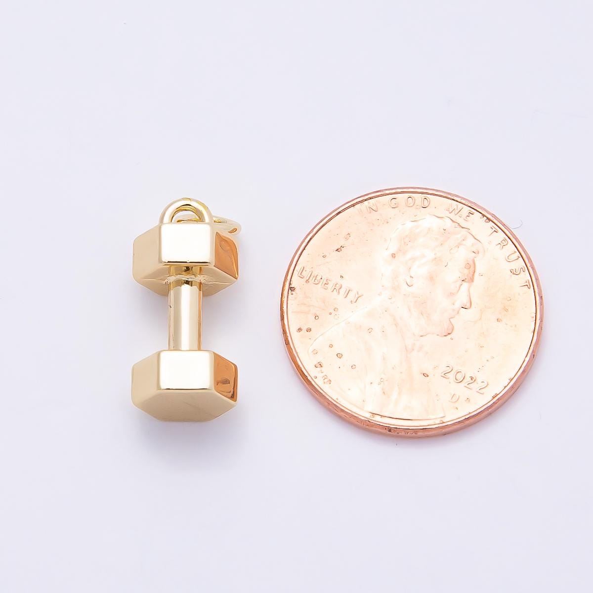 18k gold filled dumbbell charm gold pendant sports bracelet necklace gym weight lifting work out fitness new year resolution Charms-864