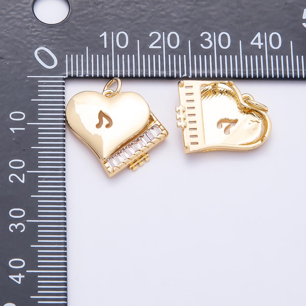 18K Gold Filled French Horn Pendant Harp Charm Piano CZ Musical Instrument Charm Bracelet Necklace for DIY Jewelry Making Supply Charms-859
