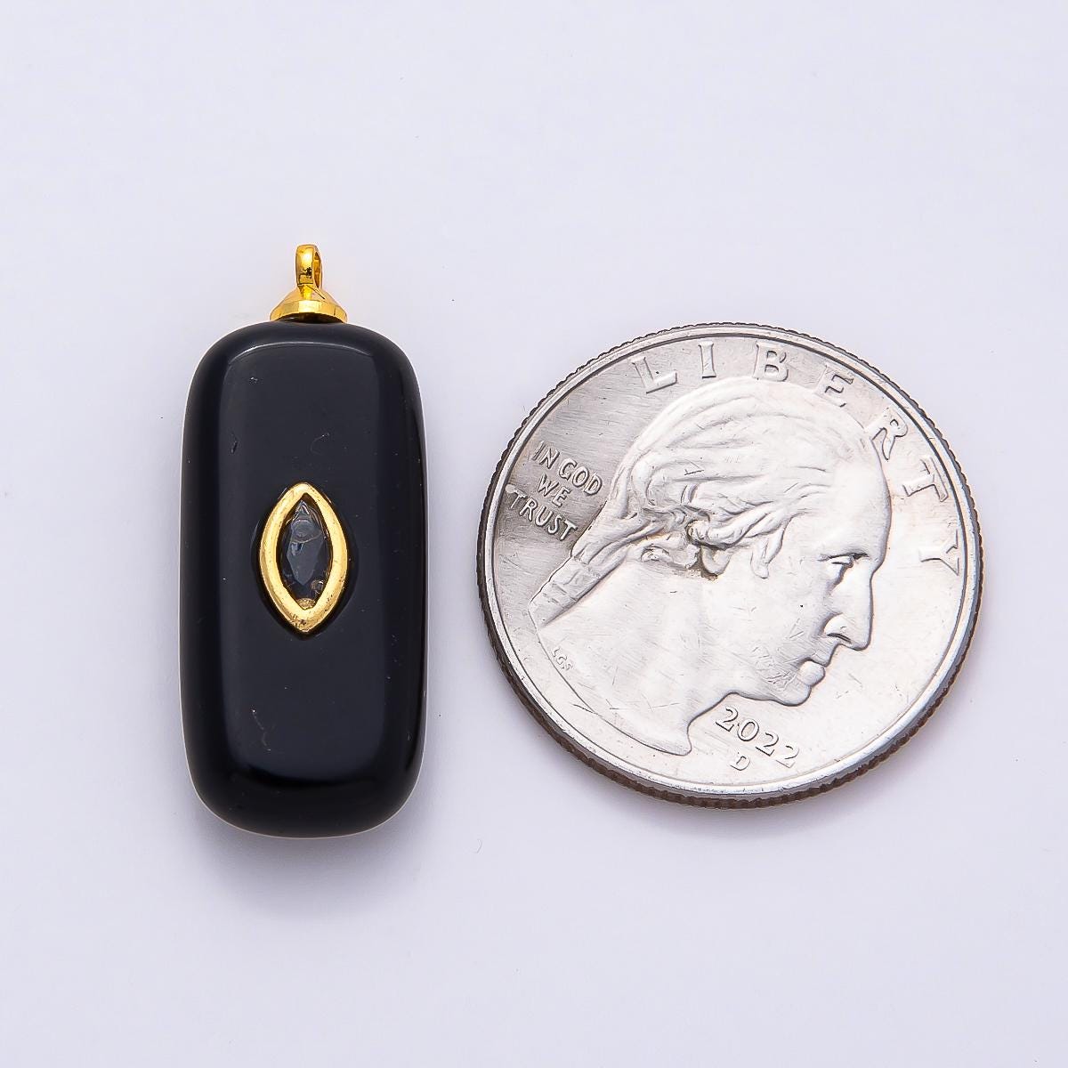 18k Gold Filled 30mm Natural Gemstone Rectangle Pendant with Inlaid Marquise Crystal Charm DIY Statement Piece Jewelry Making | CHARMS-00826