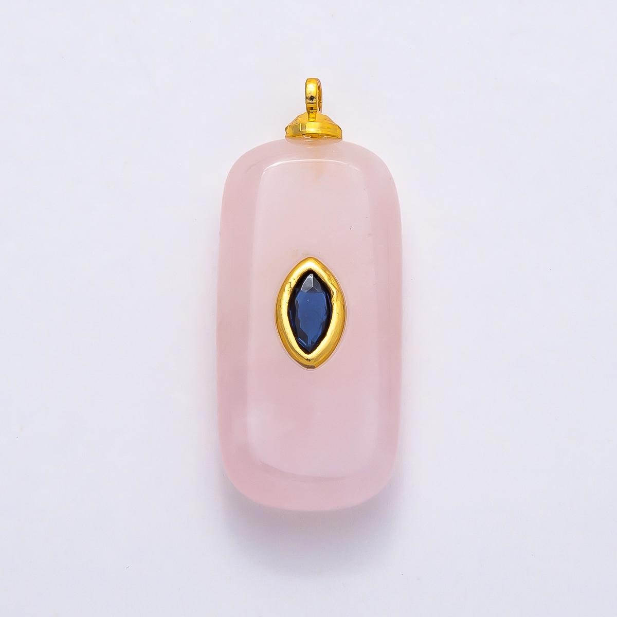18k Gold Filled 30mm Natural Gemstone Rectangle Pendant with Inlaid Marquise Crystal Charm DIY Statement Piece Jewelry Making | CHARMS-00826