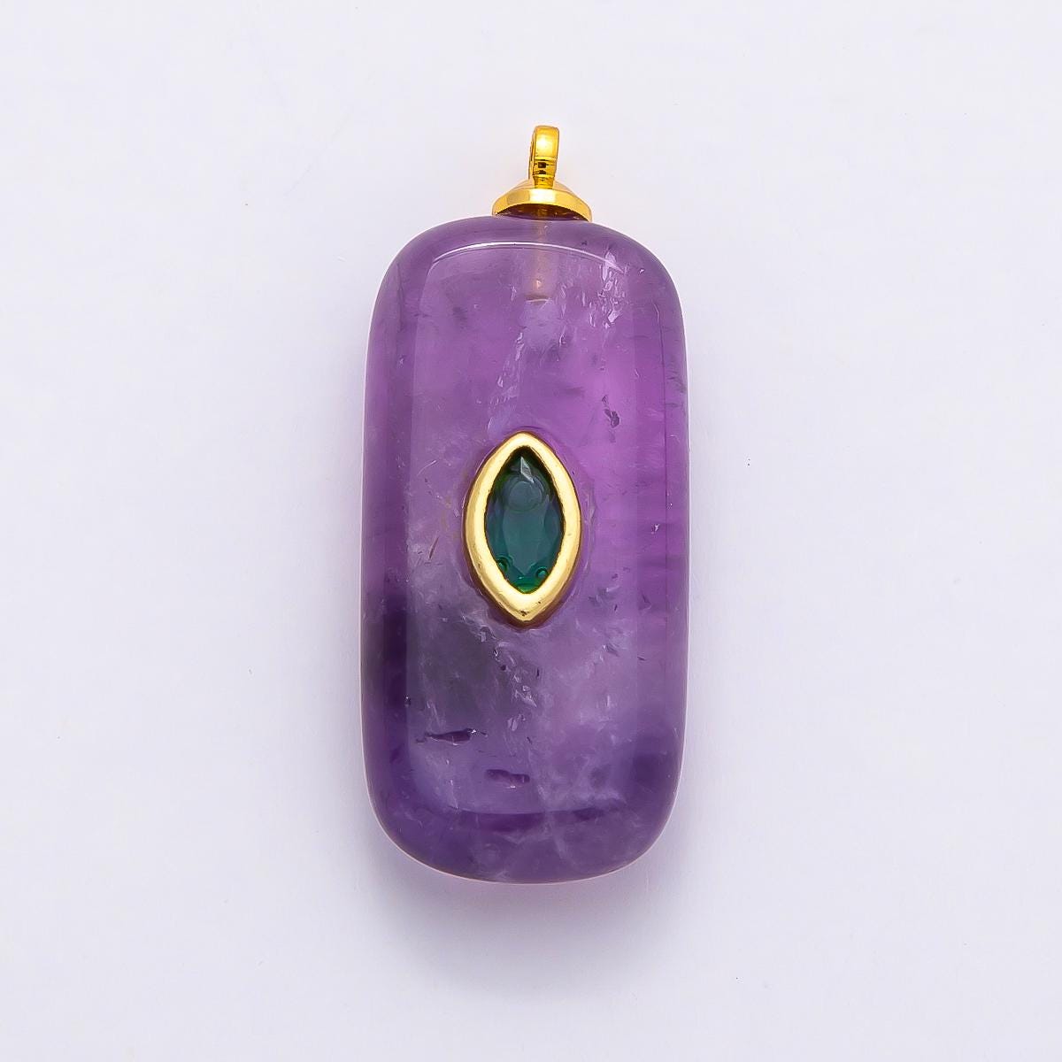 18k Gold Filled 30mm Natural Gemstone Rectangle Pendant with Inlaid Marquise Crystal Charm DIY Statement Piece Jewelry Making | CHARMS-00826