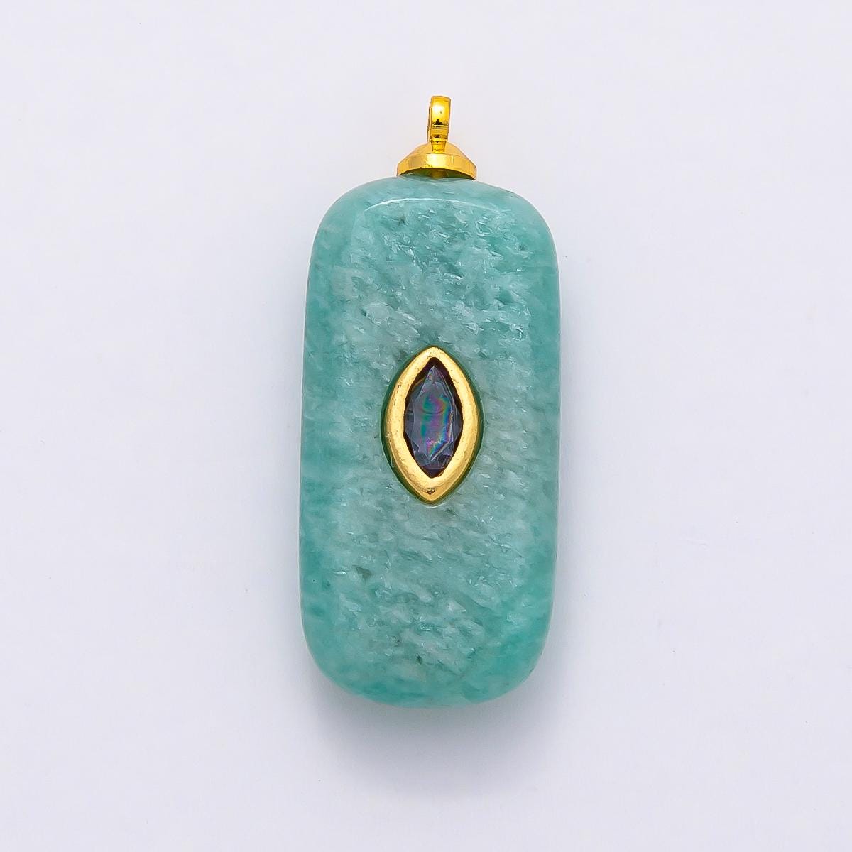 18k Gold Filled 30mm Natural Gemstone Rectangle Pendant with Inlaid Marquise Crystal Charm DIY Statement Piece Jewelry Making | CHARMS-00826