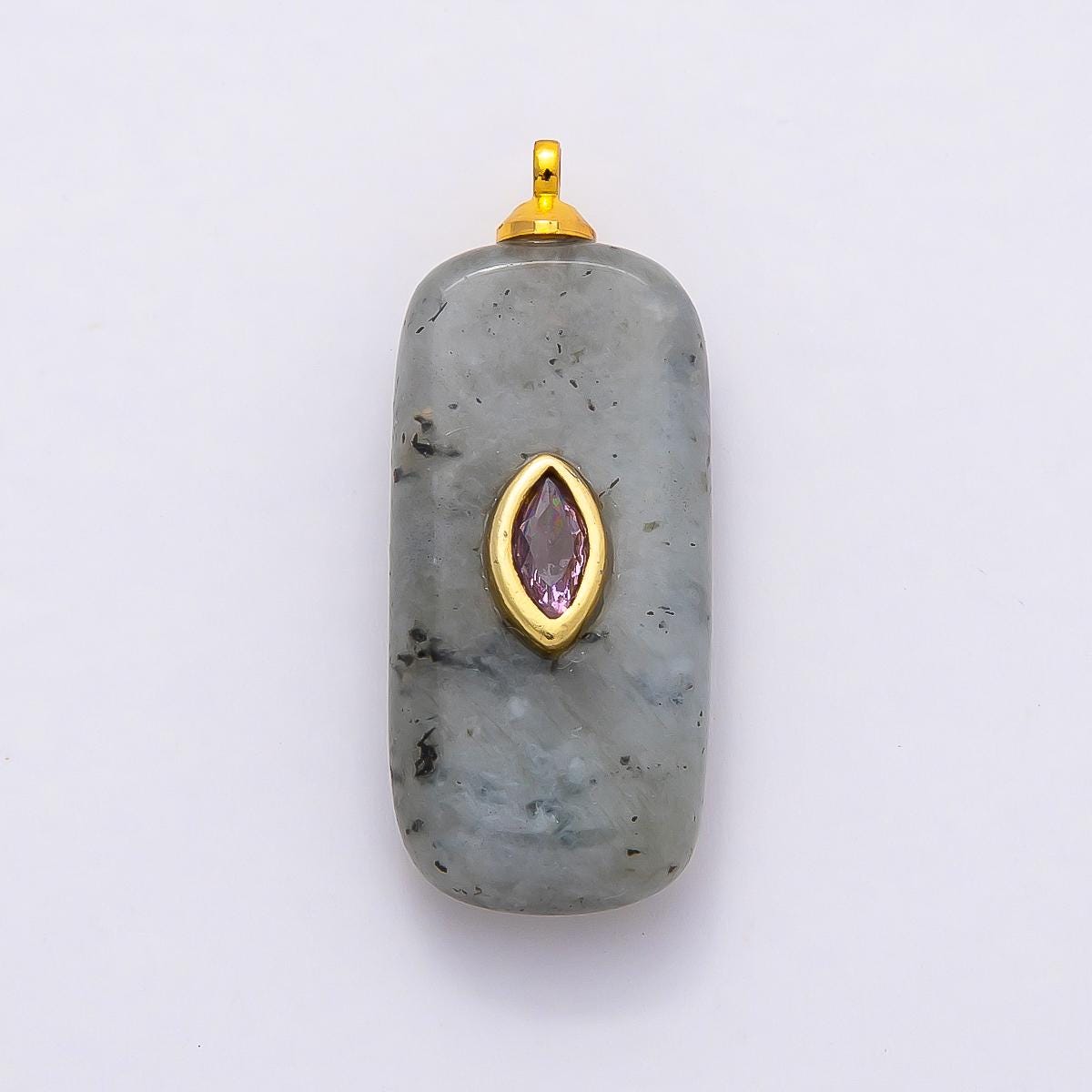 18k Gold Filled 30mm Natural Gemstone Rectangle Pendant with Inlaid Marquise Crystal Charm DIY Statement Piece Jewelry Making | CHARMS-00826