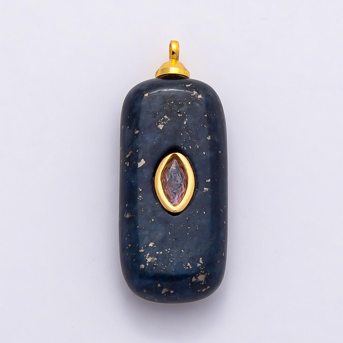 18k Gold Filled 30mm Natural Gemstone Rectangle Pendant with Inlaid Marquise Crystal Charm DIY Statement Piece Jewelry Making | CHARMS-00826