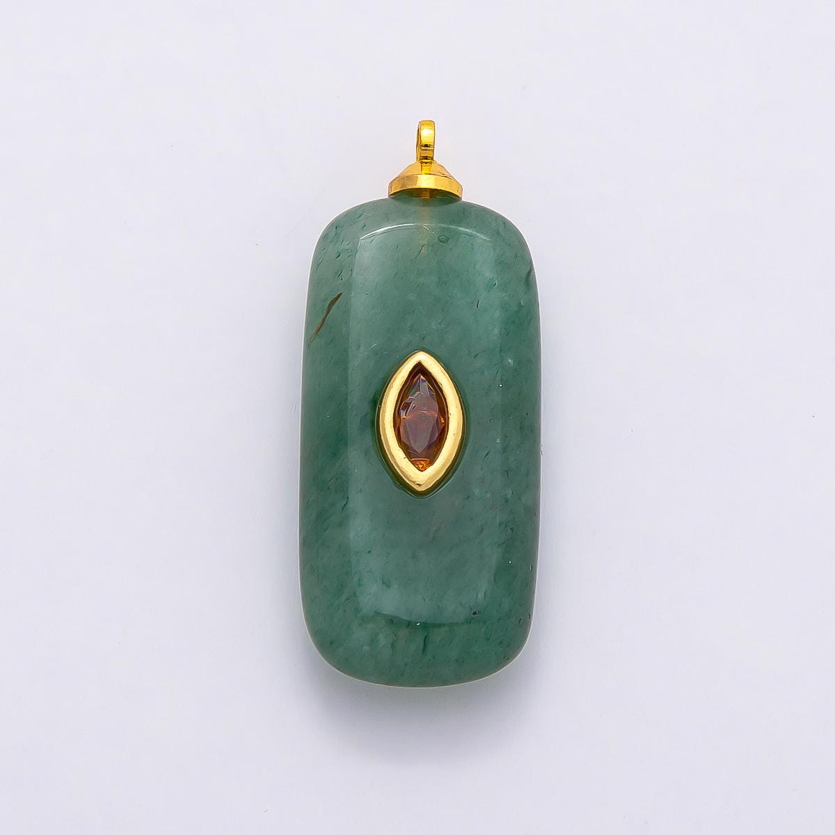 18k Gold Filled 30mm Natural Gemstone Rectangle Pendant with Inlaid Marquise Crystal Charm DIY Statement Piece Jewelry Making | CHARMS-00826