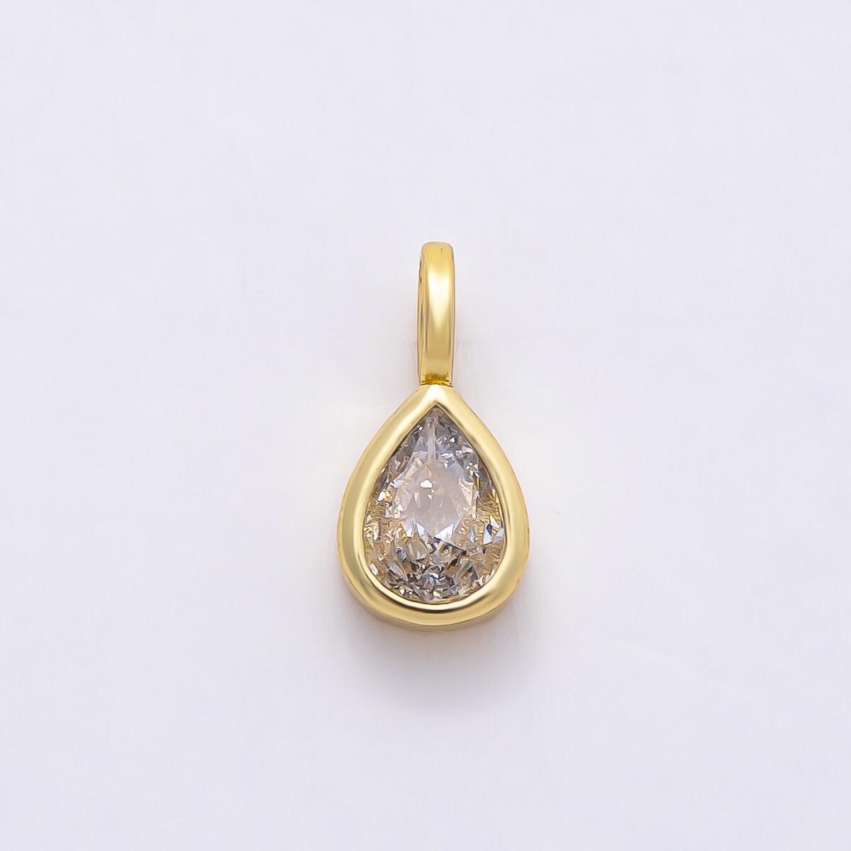 Mini 14k gold filled Clear Cz Eye Oval Teardrop Round Heart bezel Charm Geometric pendant for Drop Jewelry Collar Cord Necklace | Charms-835