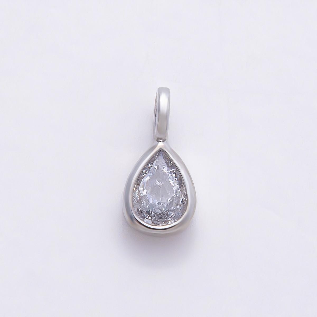 Mini 14k gold filled Clear Cz Eye Oval Teardrop Round Heart bezel Charm Geometric pendant for Drop Jewelry Collar Cord Necklace | Charms-835