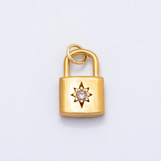 PVD Stainless Steel 15mm Celestial Sun Padlock Charm North Star Medal for Necklace DIY Jewelry Supply Finding | Charms-00709