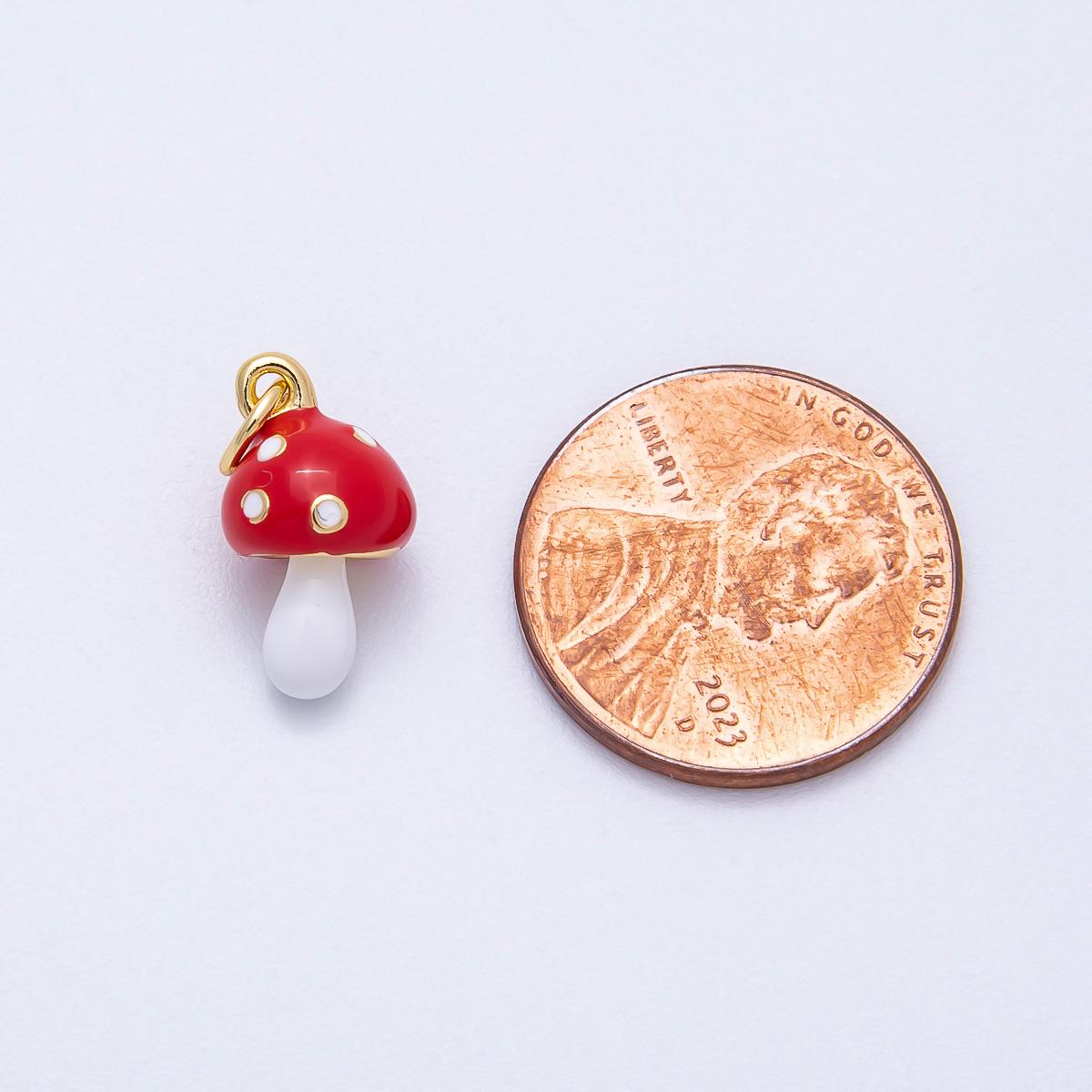 PVD Stainless Steel 14mm Red & White Mushroom Vegetable Charm Add On Whimsical Shroom Mini Pendant DIY Supply for Bracelet | Charms-00714