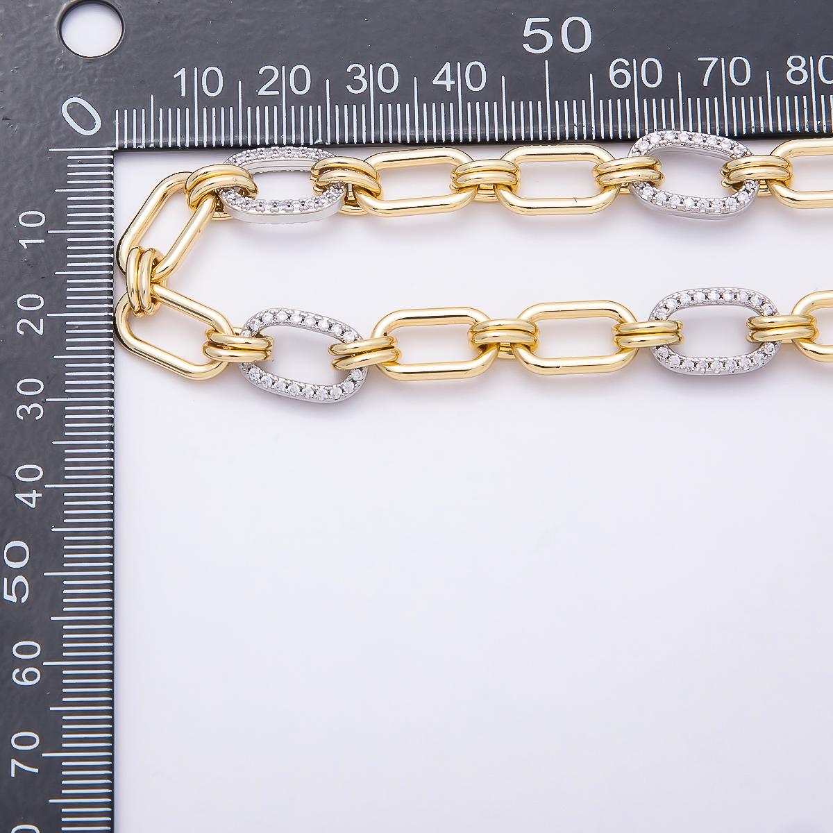 Two tone 15mm Gold Filled Paperclip Unfinished Chain by Yard Wholesale Bulk Mixed Metal Micro Pave DIY Jewelry Making Supply | Roll-1872