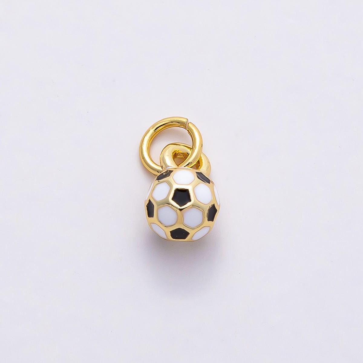 16k Gold Filled 9mm Soccer Ball Charm Enamel Football Pendant Sports Fan Lover Gift DIY Jewelry Supply for custom necklace | CHARMS-00746