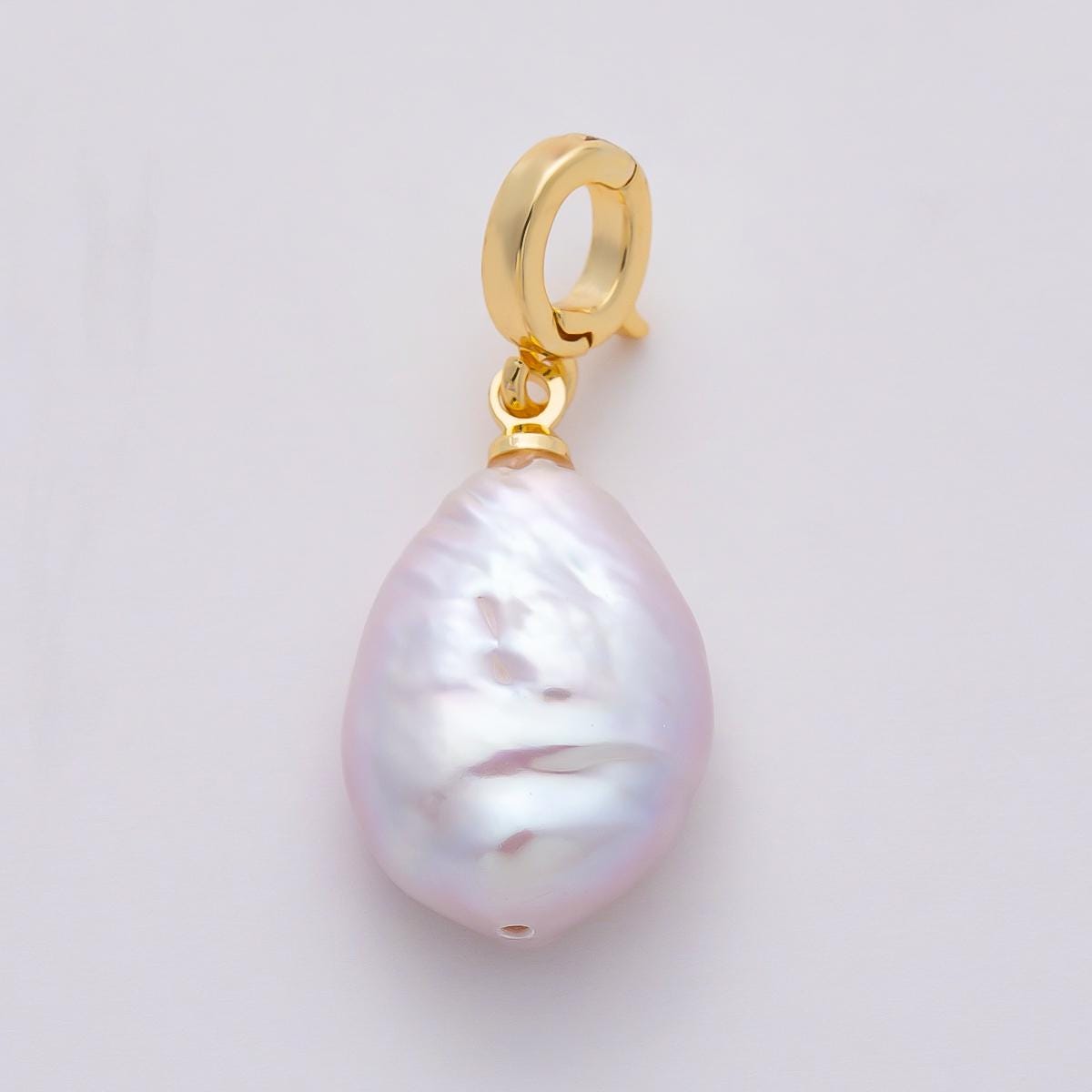 18k Gold Filled 22mm Baroque Pearl Pendant Large Irregular Hinged Pull Clasp Charm Bail Necklaces Bridal Jewelry Gift for Her | CHARMS-00749