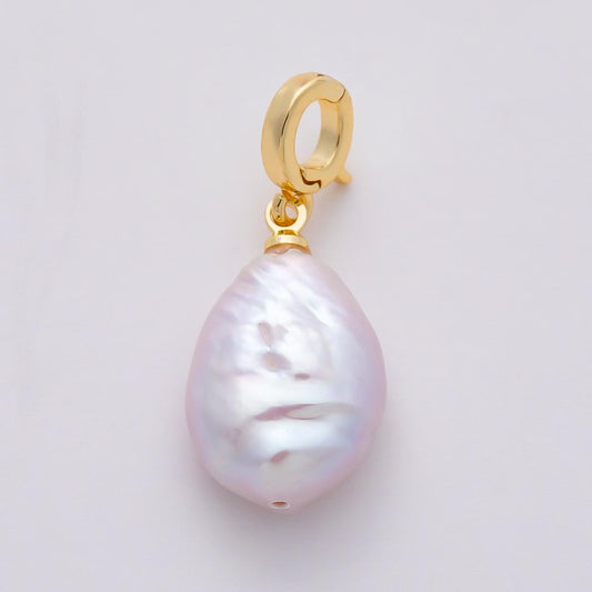 18k Gold Filled 22mm Baroque Pearl Pendant Large Irregular Hinged Pull Clasp Charm Bail Necklaces Bridal Jewelry Gift for Her | CHARMS-00749