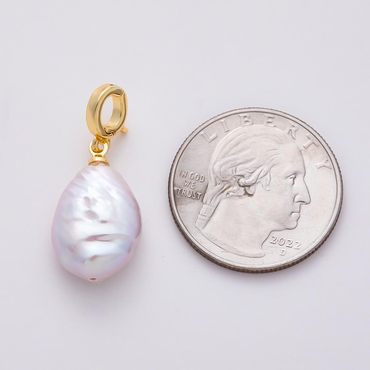 18k Gold Filled 22mm Baroque Pearl Pendant Large Irregular Hinged Pull Clasp Charm Bail Necklaces Bridal Jewelry Gift for Her | CHARMS-00749