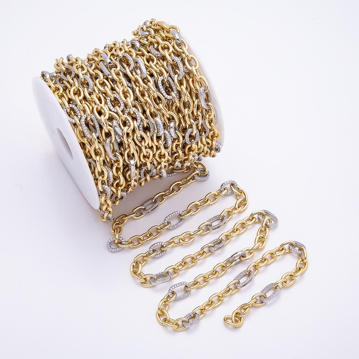 Two tone 11mm Gold Filled Paperclip Unfinished Chain by Yard Wholesale Bulk Mixed Metal Micro Pave DIY Jewelry Making Supply | Roll-1873