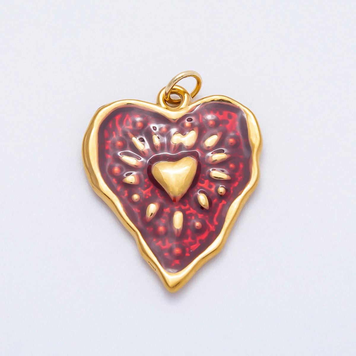 18k PVD Stainless Steel 26mm Red Enamel Heart Charm Sacred Heart Textured Organic Love Pendant DIY Jewelry Making Supply | CHARMS-00705