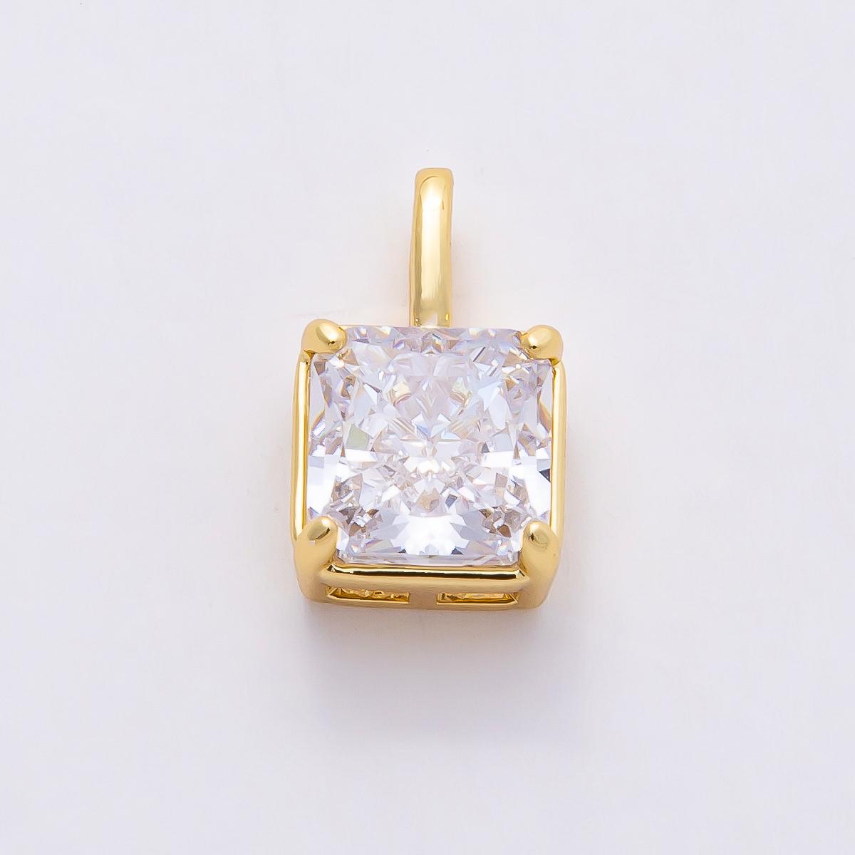 16k Gold Filled 15mm Square Charm Radiant CZ Crystal Cut Pendant DIY Jewelry Making Supply for custom Necklace and Earrings | CHARMS-00825