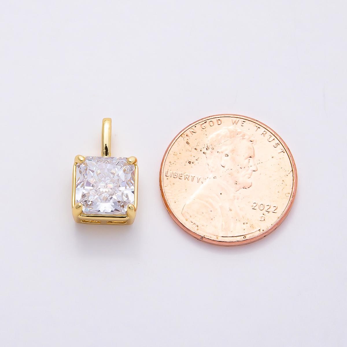 16k Gold Filled 15mm Square Charm Radiant CZ Crystal Cut Pendant DIY Jewelry Making Supply for custom Necklace and Earrings | CHARMS-00825