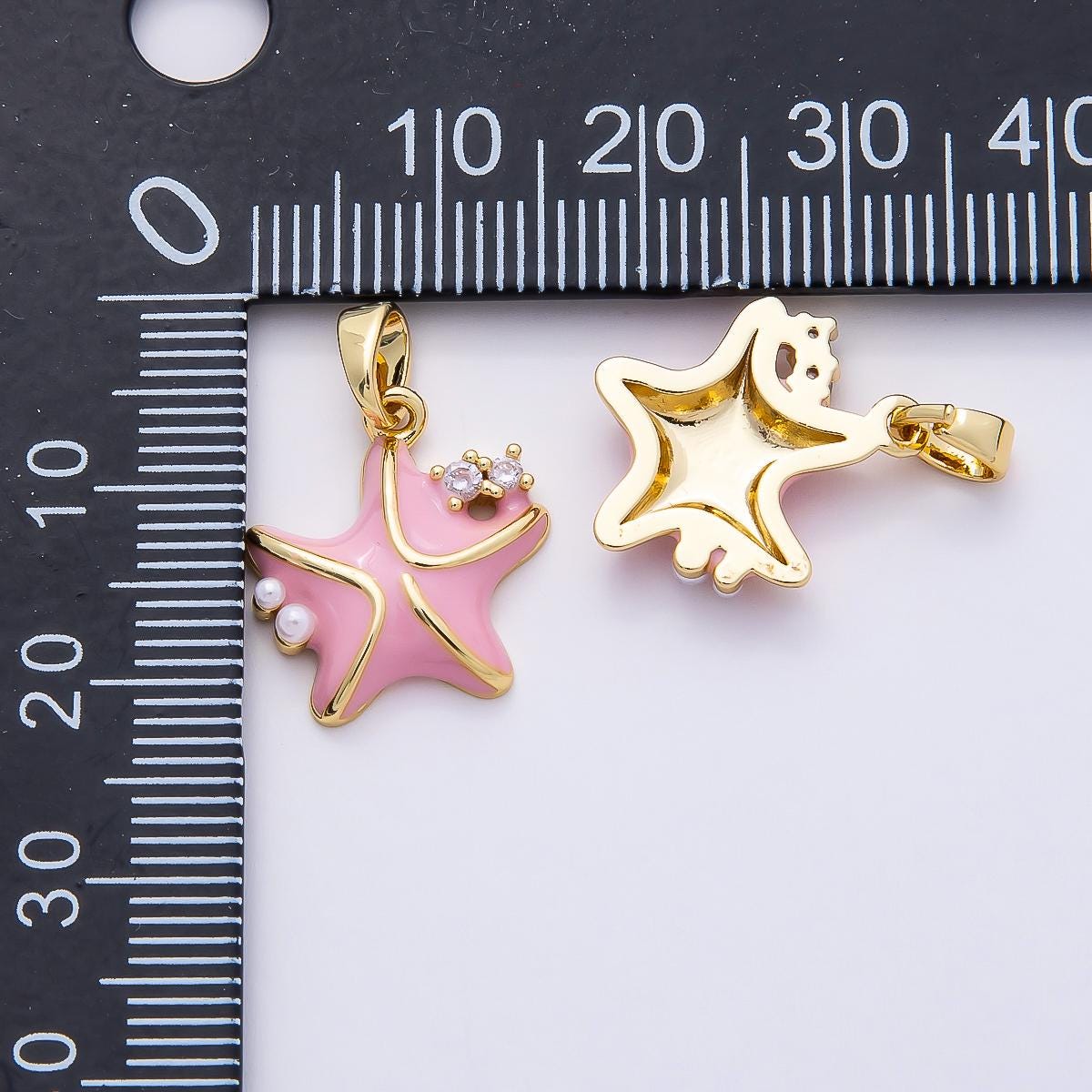 16k Gold Filled 16mm Pink Enamel Starfish Pendant Pearl and Crystal Sea Star Charm for Beach Themed Necklace Bracelet Jewelry | CHARMS-00846