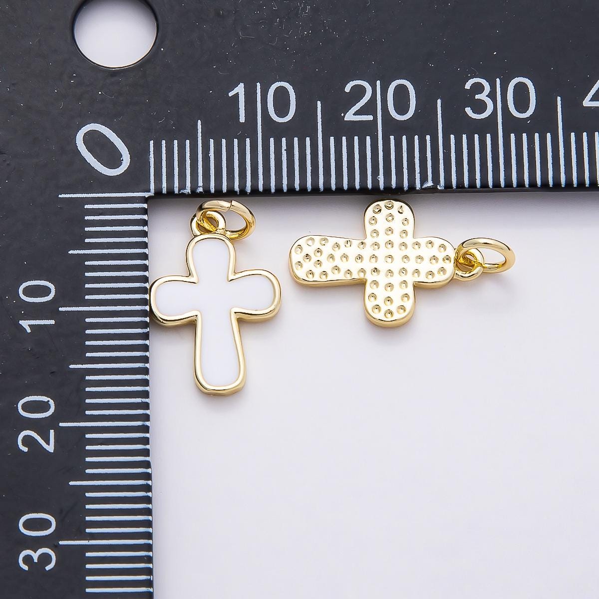 16k Gold Filled 16mm White Enamel Cross Charm Minimalist Religious Pendant for custom Necklace Tiny Faith DIY Jewelry Supply | CHARMS-00844