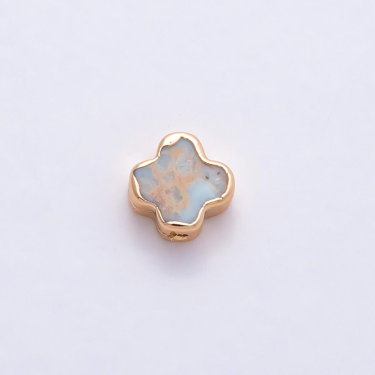 Rose Gold 7mm Clover Spacer Bead with Stone Inlay Four Leaf Charm Dainty Flower Bead for Bracelet DIY Jewelry Making Supply | BEADS-00326