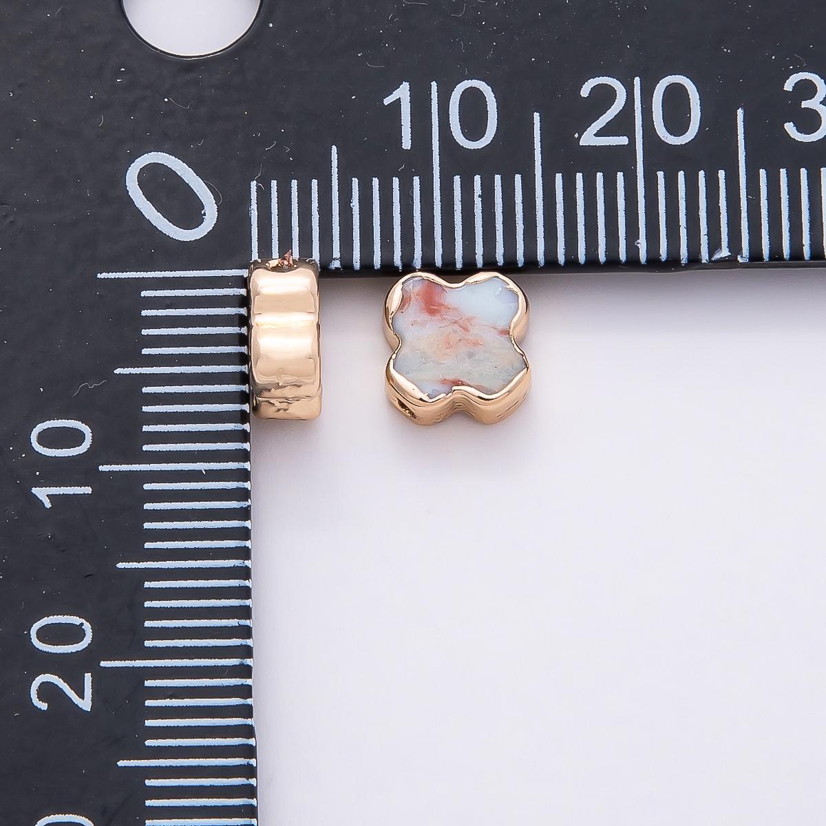 Rose Gold 7mm Clover Spacer Bead with Stone Inlay Four Leaf Charm Dainty Flower Bead for Bracelet DIY Jewelry Making Supply | BEADS-00326