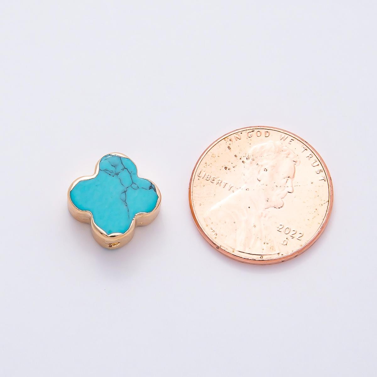 Rose Gold 10mm Clover Spacer Bead with Turquoise Inlay Four Leaf Charm Dainty Flower Bead Bracelet DIY Jewelry Making Supply | BEADS-00324