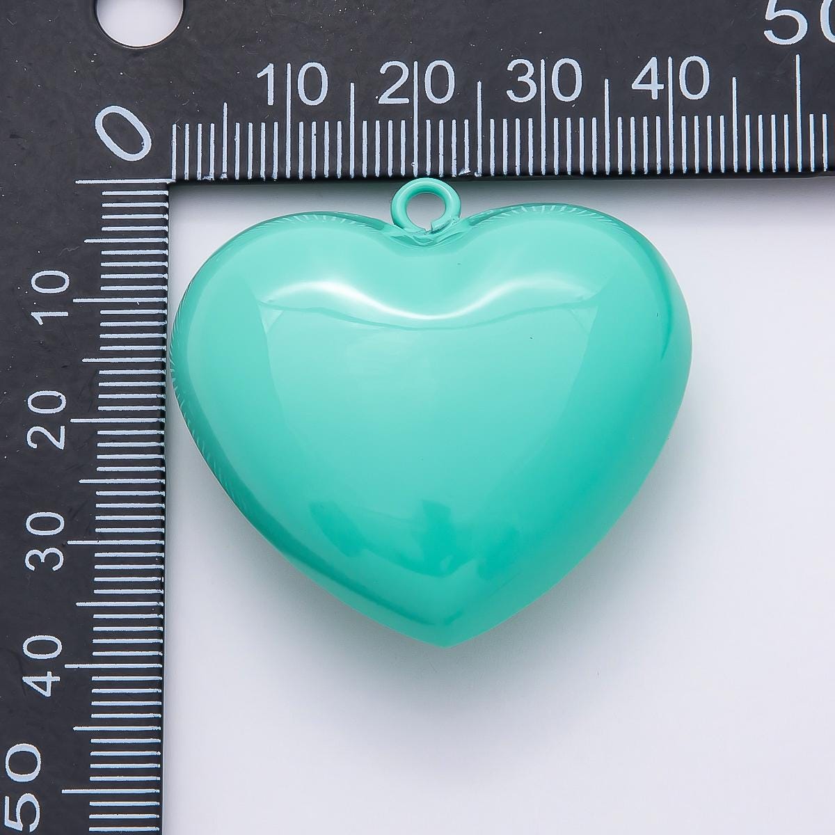 40mm Pastel Teal Heart Pendant Large Acrylic Puffy Heart Charm DIY Summer Jewelry Supply for custom Necklace | CHARMS-00847