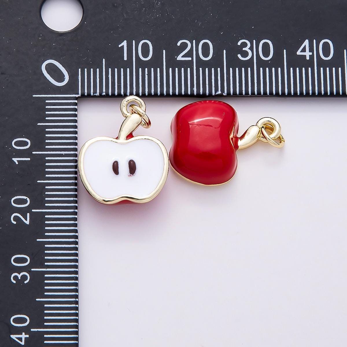 16k Gold Filled 18mm Red Enamel Apple Red Sliced Fruit Pendant Teacher Gift Jewelry Findings DIY Necklace Making Supply | CHARMS-00852