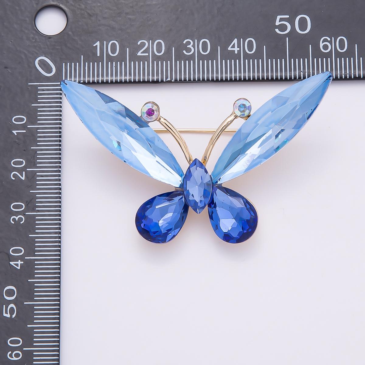 Crystal Rhinestone Brooch 56mm Glass Wing Lapel Pin Blue and Green Mariposa Fashion Accessory for Coats Bags and Scarves | BH-131