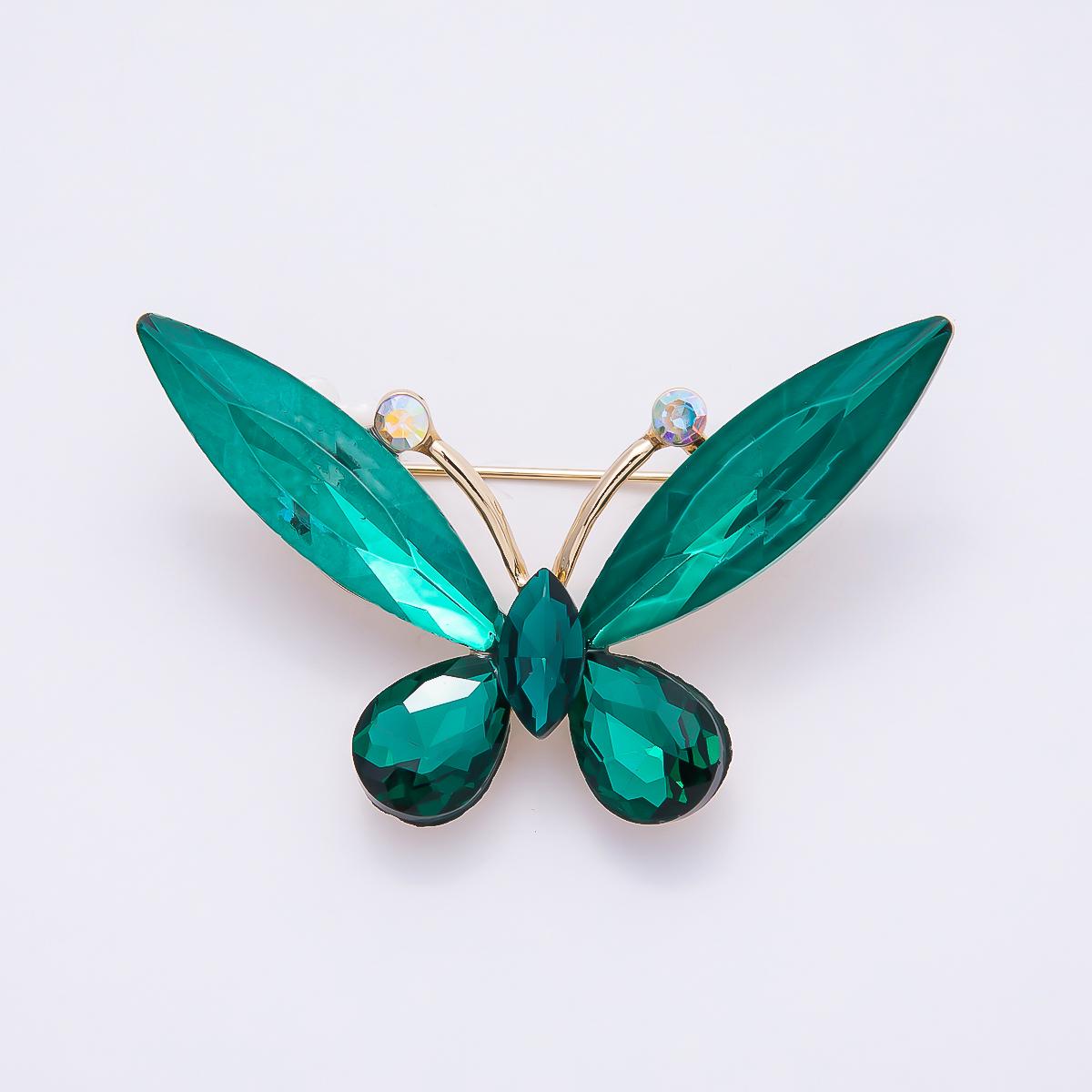 Crystal Rhinestone Brooch 56mm Glass Wing Lapel Pin Blue and Green Mariposa Fashion Accessory for Coats Bags and Scarves | BH-131