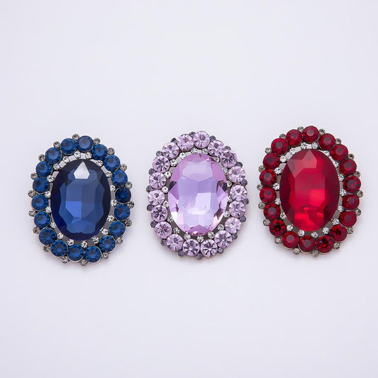 Elegant Oval Crystal 47mm Brooch Rhinestone Halo Pin Royal Wedding Lapel Pin Fashion Accessory for Coats Bags and Scarves | BH-136
